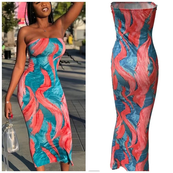 Allover swirl Print summer tube  Bodycon Dress - Picture 1 of 8